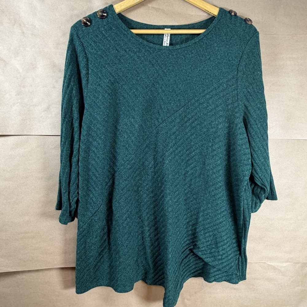Pennington Women 3X Teal Green Asymmetrical Tunic Top Button Shoulder